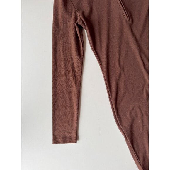 Aritzia SUNDAY BEST Brown Cotton Blend Jersey Half Zip Long Sleeve Dress, Size M - Picture 8 of 12